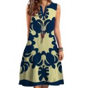 Sommerkleid Damen Ärmellos Rundhals Loose Fit Ethno Blumenmuster Elegant Leicht Strandkleid 1