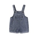 Sommerlicher Kinder Kurzjeans Overall aus Baumwolle Einfarbiger Baby Overall mit Tasche und Knöpfen Kurzer Overall für Jungen und Mädchen 5
