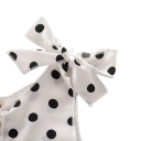 Sommerlicher Kinderoverall für Mädchen ohne Ärmel Weiß gepunktetes Modell mit Schleifen an den Schultern Baumwoll- und polyesterkurzer Overall mit Knöpfen 3