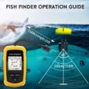 Sonar portátil para peixes com alarme alcance 100 m 2" LCD display 45° ângulo do feixe amarelo-preto cabo de sonar para pesca em lagoa e mar 5