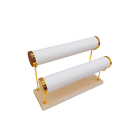 Soporte de dos niveles para pulseras y relojes 28 × 18 cm soporte de madera con dos cilindros de terciopelo para exhibir joyas 2