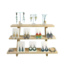 Soporte de madera para joyas con 3 niveles y 3 ranuras en cada nivel organizador de mesa para pendientes, anillos y relojes 3