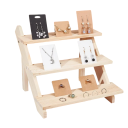 Soporte de madera para joyas con 3 niveles y más ranuras, organizador de mesa de madera natural para pendientes, anillos, relojes y pequeños objetos 1