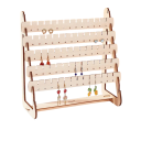 Soporte de madera para pendientes 8 filas organizador de joyas de mesa 25 × 25 × 11 cm soporte marrón con ranuras y agujeros para exhibir 6
