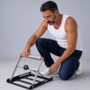 Soporte de rodillo para sierra ingletadora Altura 38-140 mm Base 165 x 200 mm Ajuste con botón Negro y plateado Para trabajar la madera 4