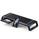 Soporte para monitor 55 x 7,5 cm con cajón de almacenamiento y soporte para teléfono con iluminación RGB y puertos USB estante negro para escritorio 9