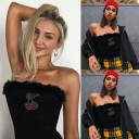 Sort dame crop top med pels 2