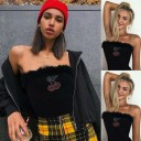 Sort dame crop top med pels 4