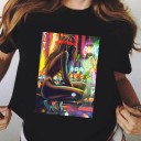 Sort dame-T-shirt med print A1195 8