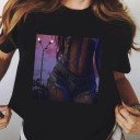Sort dame-T-shirt med print A1195 2