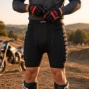 Sorte motocross shorts med polstrede beskyttere til hofter og lår med netindlæg og bred elastisk talje til motorcykel unisex 7