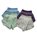 Șorturi sport pentru femei cu elastic și buzunare, unicolor, din nylon și spandex, șorturi elastice funcționale pentru alergare și fitness 2