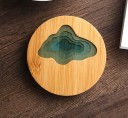 Sottobicchiere in bambù per tazza e bicchiere Riempimento decorativo verde-blu con motivo stratificato Spessore 0,6 cm Protezione della superficie 2