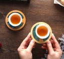 Sottobicchiere in bambù per tazza e bicchiere Riempimento decorativo verde-blu con motivo stratificato Spessore 0,6 cm Protezione della superficie 9