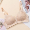 Soutien bralette de renda para mulheres Copos com bordas onduladas Largura sob os seios Fecho com ganchos Algodão com poliéster e spandex 3