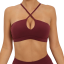 Soutien desportivo feminino com alças cruzadas e decote em forma de gota em nylon spandex para fitness, corrida, exercício e treino 1