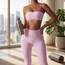 Soutien-gorge de sport sans bretelles style bandeau avec bord supérieur droit et surface lisse sans fermeture pour le yoga et le fitness 8