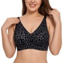 Soutien-gorge noir sans coutures sans armatures avec motif léopard sur fond gris et décolleté en V avec larges bretelles pour un usage quotidien 2