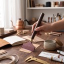 Špachtľa na lepidlo L Šírka 5,8 cm Dĺžka 14 cm Stierka z PP s drevenou rukoväťou Vínová Na nanášanie lepidla a náter PU kože 2