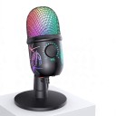 Spil USB mikrofon til PC 16 x 9 cm sort kondensator podcast med LED-belysning hovedtelefonstik og støjreduktion 5