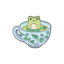 Spilla smaltata tazza da tè con rana 3 × 2,5 cm distintivo metallico blu verde per zaino giacca abbigliamento accessorio carino 1