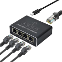 Splitter RJ45 1 wejście 4 wyjścia 1000Mbps Gigabit LAN rozdzielacz metalowa obudowa czarna do routera PC laptopa TV 2
