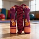 Sprungseil für Kinder mit Eichhörnchenmotiv Holzgriffe Weiches Baumwollseil 2,7 m Verstellbare Länge Für Kinder bis 160 cm Weinfarbe 5