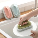 Spugna per pulizia con manico in plastica per strofinare Lavaggio dei piatti Pulizia della vasca e delle piastrelle Per cucina e bagno 5