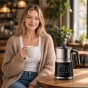 Spumantor electric de lapte 6 în 1 Spumă caldă și rece Recipient detașabil pentru mașina de spălat vase 800 ml Oțel inoxidabil 304 Negru Pentru cafea 3