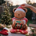 Staande opblaasbare teddybeer met cadeau Merry Christmas 150 x 76 cm Bruin rood en groen Kerstdecoratie voor huis en winkel 5