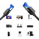 Stabilizowany kabel Cat8 RJ45 2 m SFTP 40Gbps 2000MHz czarny nylonowy okrągły kabel do PC, PS5, Xbox i połączeń sieciowych 6