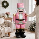 Stående oppblåsbar ballong Soldat Nøddeknækker i uniform 122,5 x 63 cm Lyserød, gylden og mintgrøn Juledekoration til hjemmet og butikken 2