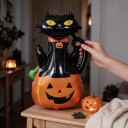 Stående oppblåsbar ballong Sort kat på græskar med halsbånd 68 x 97 cm Sort og orange Halloween dekoration til hjemmet og børneværelset 3