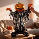 Stående oppblåsbar ballong Spøkelse med gresskarhode og kappe 100 x 115 cm Oransje svart og hvit Halloween-dekorasjon til hjemmet 4