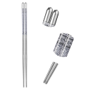 Stainless Steel Chopsticks 22.5 cm 1 Pair Non-Slip Chinese Chopsticks with Floral Pattern Elegant Chopsticks for Sushi Noodles and Asian Dishes 2