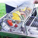 Stainless Steel Rolling Barbecue Basket 30 x 13 x 16 cm Rotating Mesh Cylinder for Grilling Vegetables, Meat and Side Dishes Barbecue Basket for Oven and Fire 4