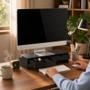 Stâlp pentru monitor 47 x 18 x 11 cm cu două sertare și spațiu pentru tastatură sub birou ca organizator pentru birou 8