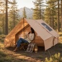Stan spațios gonflabil în formă de căsuță cu prelungire 300 x 210 x 200 x 200 cm Cu pompă și geantă Bej Pentru camping și cabană 6