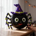 Standing Inflatable Spider Balloon with Witch Hat 96 x 82 cm Black Purple and Green Halloween Decoration for Home and Shop 2