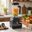 Standmixer BioloMix 2200 W 3 PS mit Timer und Drehzahlregelung Behälter 2 l ohne BPA Schwarz Für Smoothies und Eiszerkleinerung Küchenmaschine 7