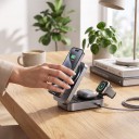 Stație de încărcare magnetică pliabilă 3 în 1 15 W ACEFAST E22 Aliaj de zinc pentru iPhone Apple Watch și AirPods Gri pentru birou și călătorii 2
