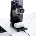 Stație de încărcare wireless 3 în 1 cu alarmă 15 W Suport pliabil pentru iPhone Apple Watch și AirPods Ceas LED Negru Pe noptieră 6