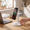 Stație de încărcare wireless magnetică 3 în 1 15 W pentru iPhone Apple Watch și AirPods Suport rotativ USB-C pentru birou 8