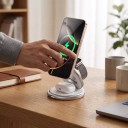 Stație de încărcare wireless magnetică din metal 3 în 1 Qi2.2 25 W Rotativă la 360° Pliabilă pentru iPhone Apple Watch și AirPods 6