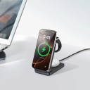 Stație de încărcare wireless magnetică pliabilă 3 în 1 15 W pentru iPhone, Apple Watch și AirPods, suport metalic, gri, pentru birou și călătorii 5