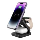 Stație de încărcare wireless magnetică pliabilă 3 în 1 pentru iPhone, Apple Watch și AirPods USB-C Neagră Compactă pentru călătorii și birou 3