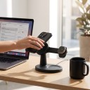 Station de charge sans fil magnétique 3 en 1 15 W Support avec bras pour téléphone, montre Apple Watch et écouteurs Base ronde Noire 5