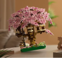 Stavebnica copacului Sakura Coroană rozalie înflorită cu o casă în crengi și grădină decorativă model creativ 4
