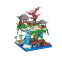 Stavebnice chrámový vodopád 22 x 18 x 18 cm Pagoda s altánem Strom s růžovými květy Dvoupatrová scenérie s lodí a jezírkem Dekorační model 1