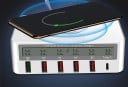 Stazione di ricarica con ricarica wireless 5x USB e 1x USB-C Ricarica rapida Quick Charge 3.0 Display di tensione e corrente Potenza totale 100 W 2